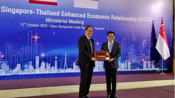 Caption: (From left to right) Second Minister for Trade and Industry Dr Tan See Leng and Thailand Deputy Prime Minister and Minister of Commerce Jurin Laksanawisit at the sixth Singapore-Thailand Enhanced Economic Relationship Ministerial Meeting