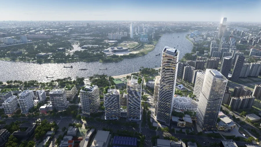 The planned Shanghai West Bund Financial Hub, located at the Xuhui Waterfront.
