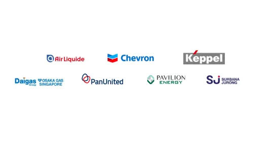 Logos from Keppel, Chevron Singapore, Keppel, Pan-United Corporation, Surbana Jurong, Air Liquide Singapore, Osaka Gas Singapore, and Pavilion Energy