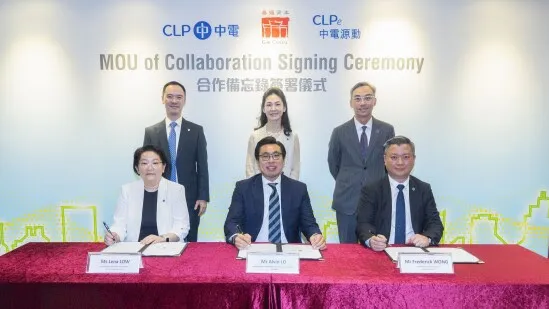 (Front row, from left) CLP Power Senior Director of Customer Success and Experience Ms Lena Low, Gaw Capital Managing Director for Asset Management (Mainland China and Hong Kong) Mr Alvin Lo, and CLPe Head of Building Energy Management Mr Frederick Wong sign a Memorandum of Understanding aiming to enhance the energy efficiency of Gaw Capital’s premises and achieve the company’s sustainability goals. (Second row, from left) CLP Power Managing Director Mr Joseph Law, Gaw Capital Managing Principal, Global Head of Capital Markets and Co-Chair of Alternative Investments Ms Christina Gaw, and CLPe Managing Director Mr Ringo Ng join as witnesses on the signing ceremony. (Photo via CLP Power)